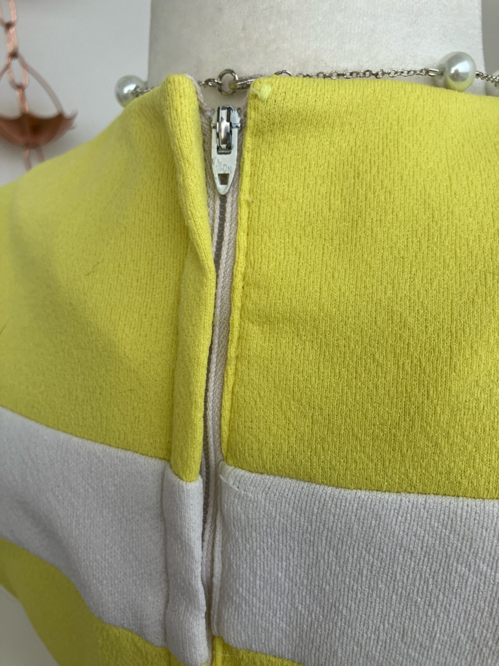 Vintage 60s Mod Bright Yellow White Stripe Knee Length Boxy Sleeveless Dress - Picture 12 of 14